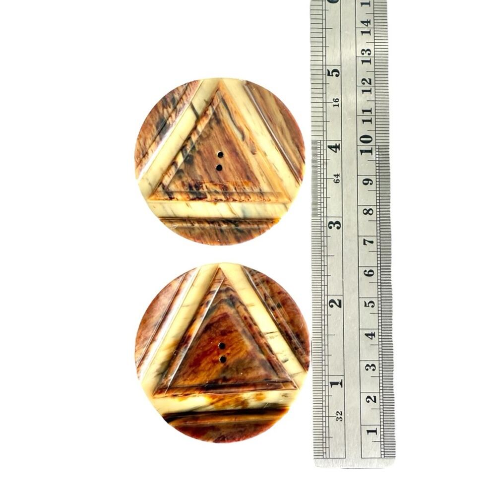 1920s 30s celluloid large coat buttons wood grain tortoiseshell triangle